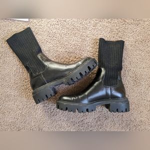 Zara Leather Chelsea Sock Boots 🖤
